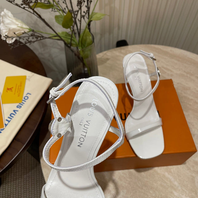 6AM HIGH SANDAL 95 MM IN WHITE PATENT LAMBSKIN