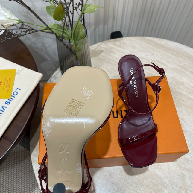 6AM HIGH SANDAL 95 MM IN WINE RED PATENT LAMBSKIN