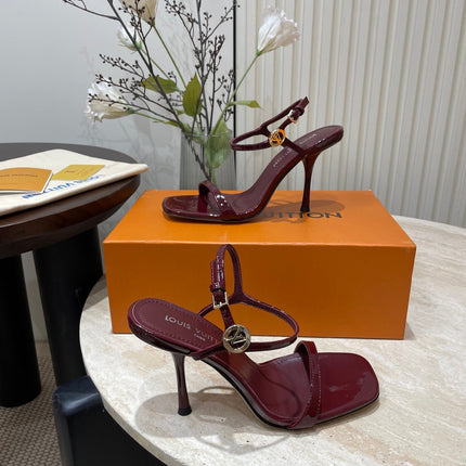 6AM HIGH SANDAL 95 MM IN WINE RED PATENT LAMBSKIN