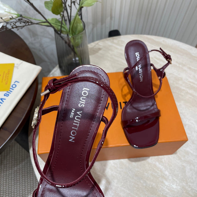 6AM HIGH SANDAL 95 MM IN WINE RED PATENT LAMBSKIN