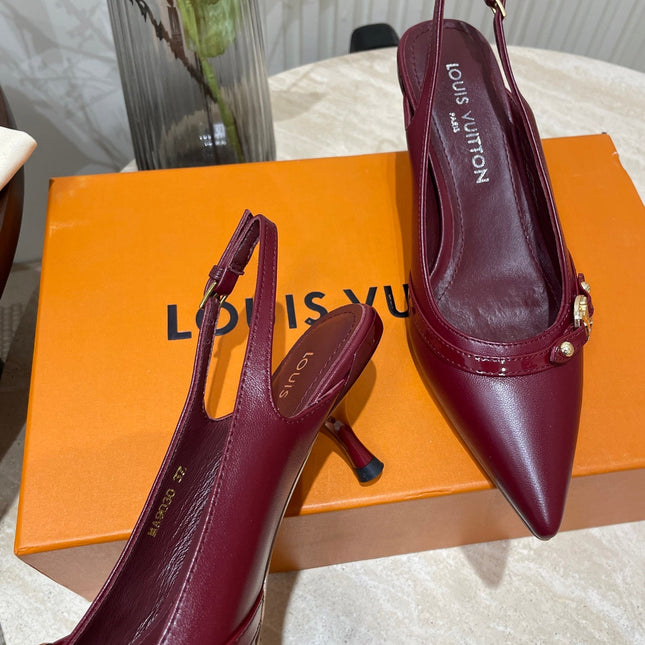 HIGH SLINGBACKS 5 CM IN BURGUNDY RED CALFSKIN