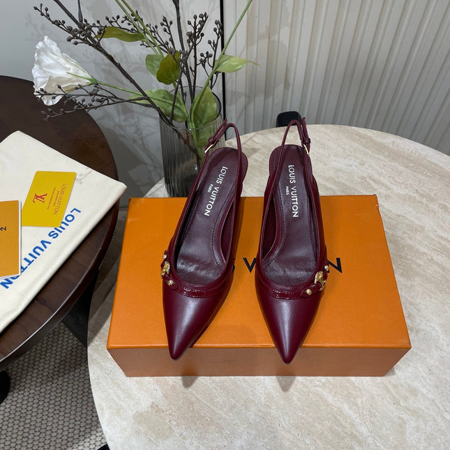 HIGH SLINGBACKS 5 CM IN BURGUNDY RED CALFSKIN