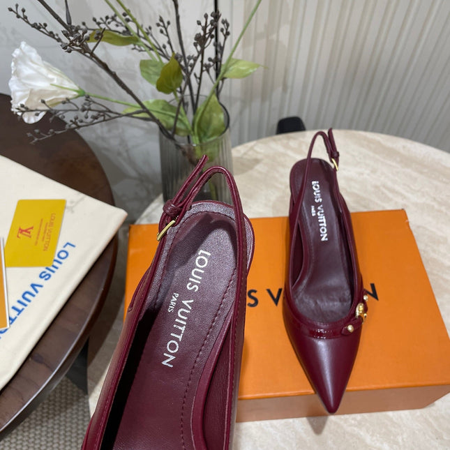 HIGH SLINGBACKS 5 CM IN BURGUNDY RED CALFSKIN
