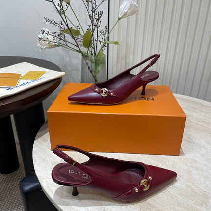 HIGH SLINGBACKS 5 CM IN BURGUNDY RED CALFSKIN