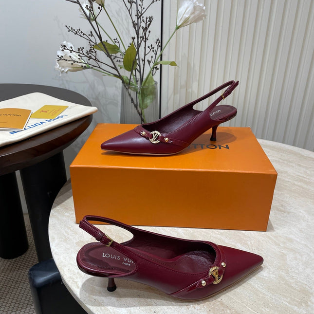 HIGH SLINGBACKS 5 CM IN BURGUNDY RED CALFSKIN