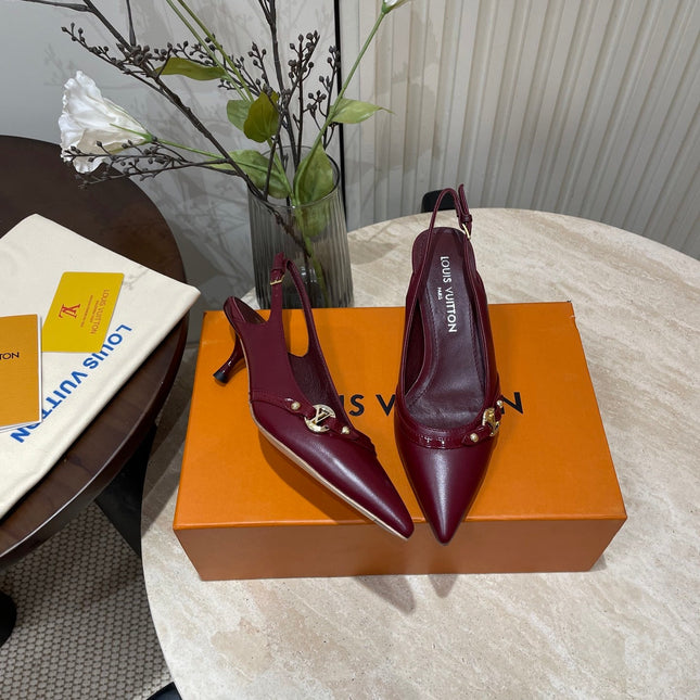 HIGH SLINGBACKS 5 CM IN BURGUNDY RED CALFSKIN