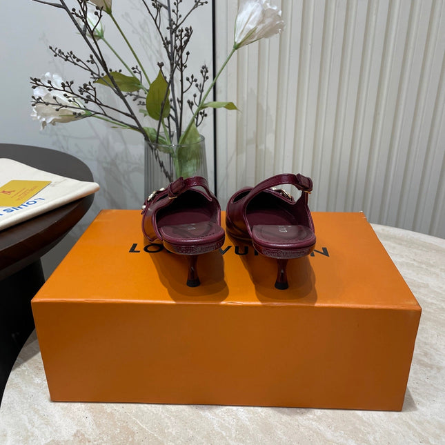 HIGH SLINGBACKS 5 CM IN BURGUNDY RED CALFSKIN