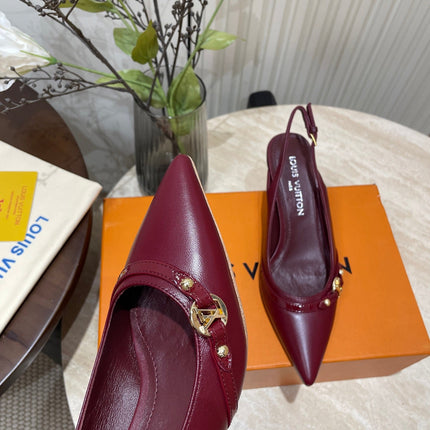 HIGH SLINGBACKS 5 CM IN BURGUNDY RED CALFSKIN