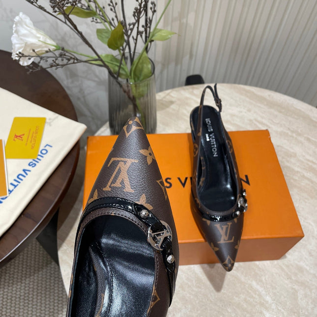 HIGH SLINGBACKS 5 CM IN CHOCOLATE BROWN MONOGRAM CALFSKIN
