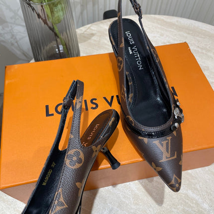 HIGH SLINGBACKS 5 CM IN CHOCOLATE BROWN MONOGRAM CALFSKIN