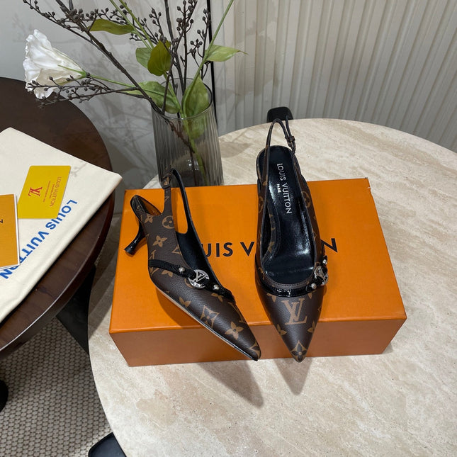 HIGH SLINGBACKS 5 CM IN CHOCOLATE BROWN MONOGRAM CALFSKIN