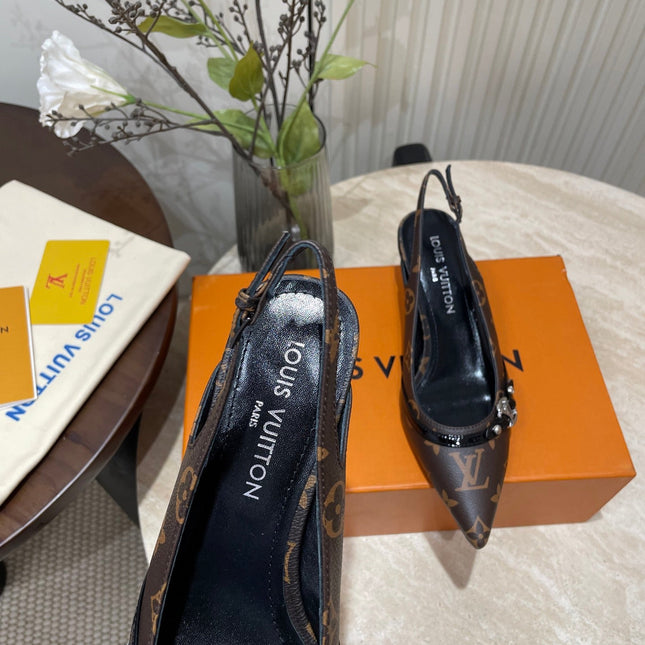 HIGH SLINGBACKS 5 CM IN CHOCOLATE BROWN MONOGRAM CALFSKIN
