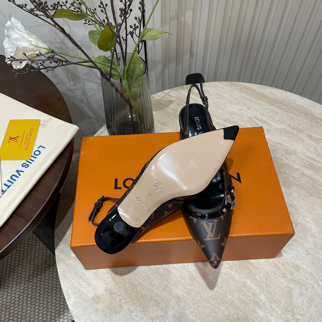 HIGH SLINGBACKS 5 CM IN CHOCOLATE BROWN MONOGRAM CALFSKIN