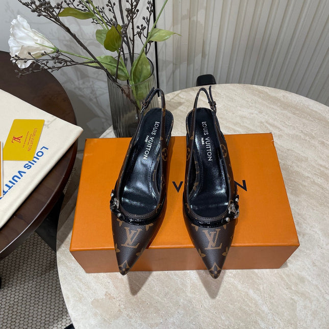 HIGH SLINGBACKS 5 CM IN CHOCOLATE BROWN MONOGRAM CALFSKIN