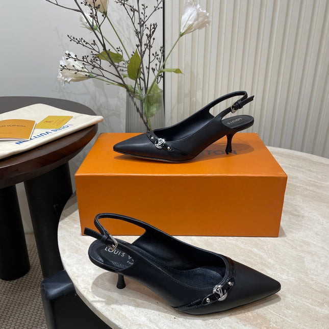 HIGH SLINGBACKS 5 CM IN BLACK CALFSKIN