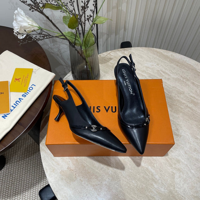 HIGH SLINGBACKS 5 CM IN BLACK CALFSKIN