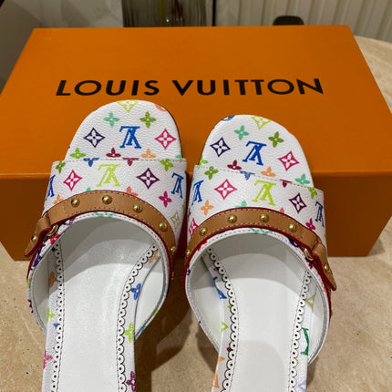 HIGH 5 CM MULES IN WHITE MONOGRAM LAMBSKIN