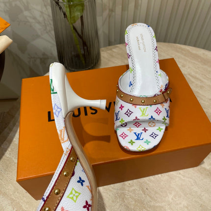 HIGH 5 CM MULES IN WHITE MONOGRAM LAMBSKIN