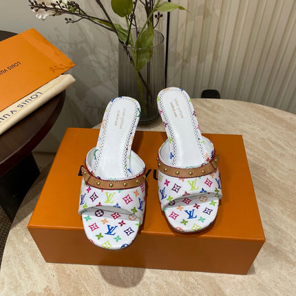 HIGH 5 CM MULES IN WHITE MONOGRAM LAMBSKIN