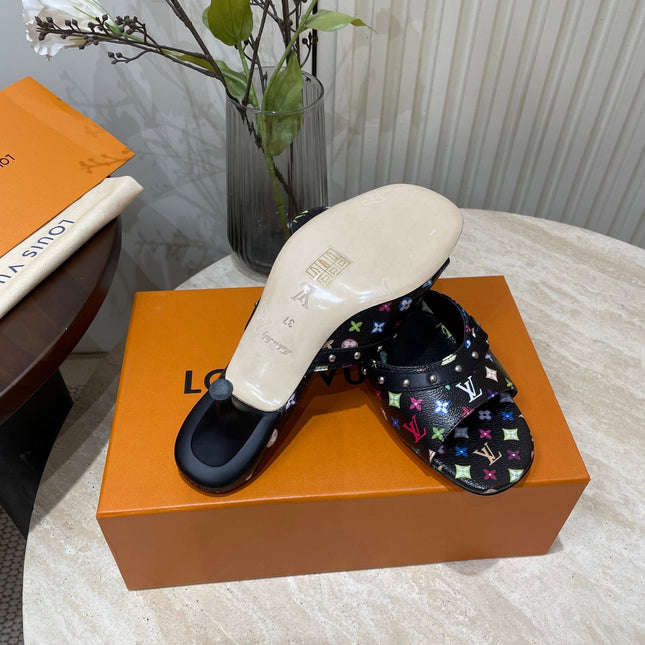 HIGH 5 CM MULES IN BLACK MONOGRAM LAMBSKIN