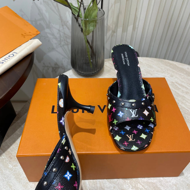 HIGH 5 CM MULES IN BLACK MONOGRAM LAMBSKIN