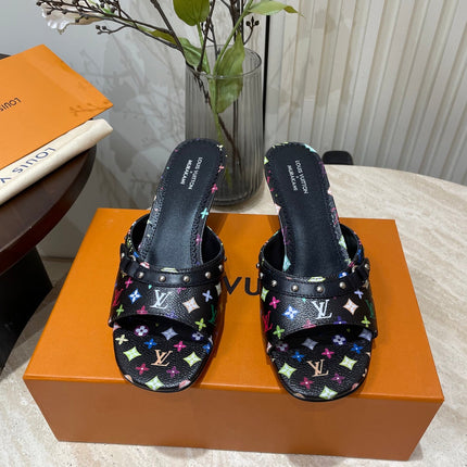 HIGH 5 CM MULES IN BLACK MONOGRAM LAMBSKIN