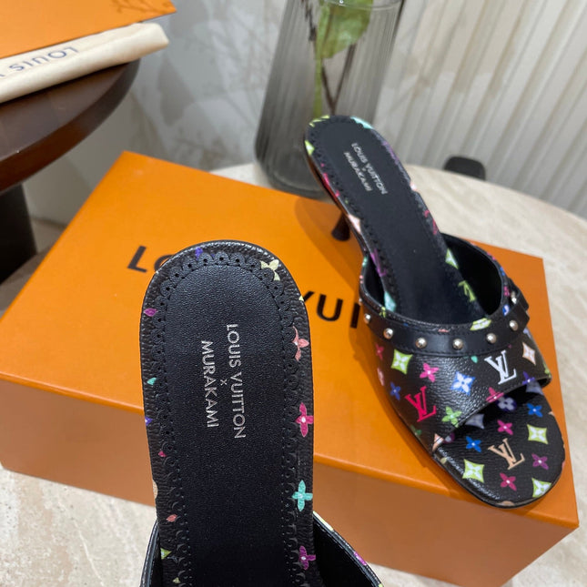 HIGH 5 CM MULES IN BLACK MONOGRAM LAMBSKIN