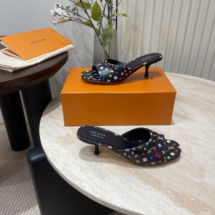 HIGH 5 CM MULES IN BLACK MONOGRAM LAMBSKIN
