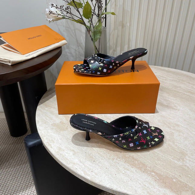 HIGH 5 CM MULES IN BLACK MONOGRAM LAMBSKIN