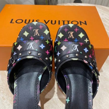 HIGH 5 CM MULES IN BLACK MONOGRAM LAMBSKIN