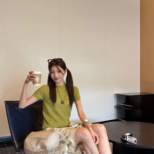 MIUMIU SHORT-SLEEVE KNIT TOP STYLE 409