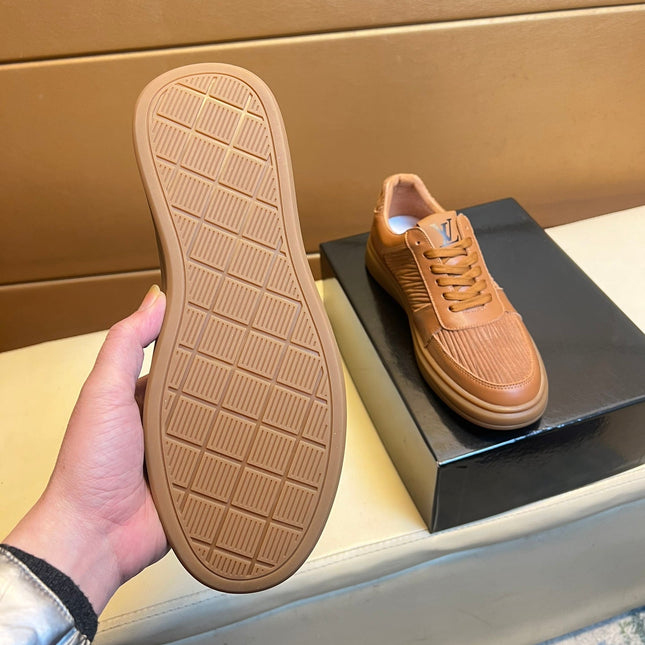 LV SNEAKERS IN RUSSET BROWN CALFSKIN AND SUEDE