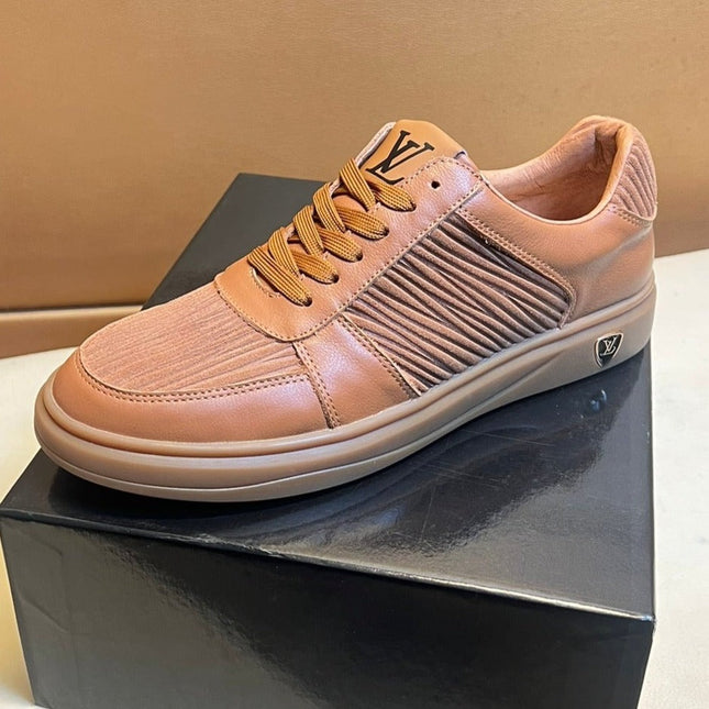 LV SNEAKERS IN RUSSET BROWN CALFSKIN AND SUEDE