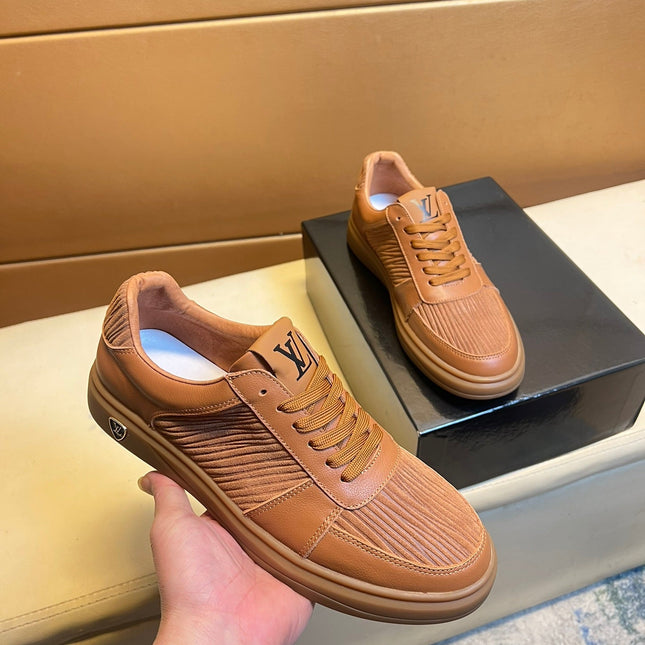 LV SNEAKERS IN RUSSET BROWN CALFSKIN AND SUEDE