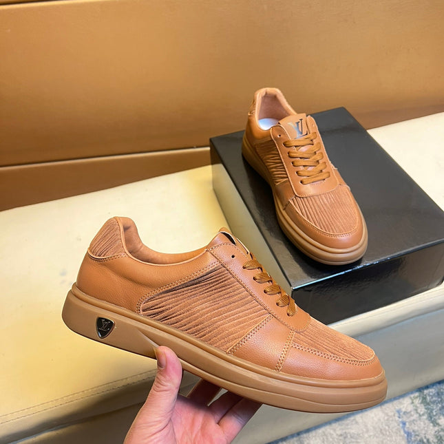 LV SNEAKERS IN RUSSET BROWN CALFSKIN AND SUEDE