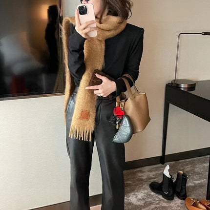 SCARF 185 CM IN CINNAMON BROWN MOHAIR AND WOOL 211872