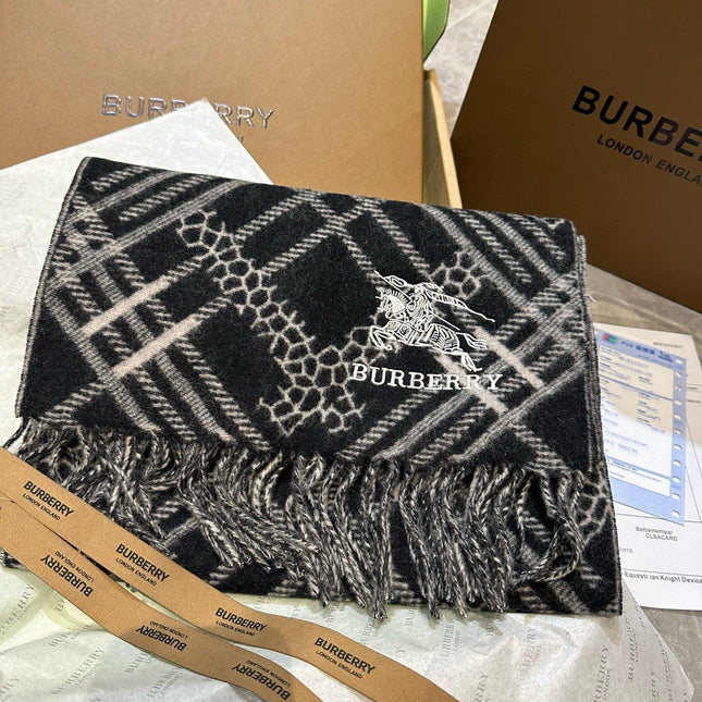 CLASSIC CHECK SCARF 168 CM IN BLACK CASHMERE 396320