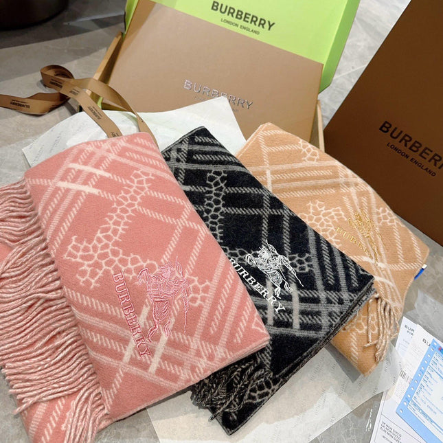 CLASSIC CHECK SCARF 168 CM IN ROSE PINK CASHMERE 396321