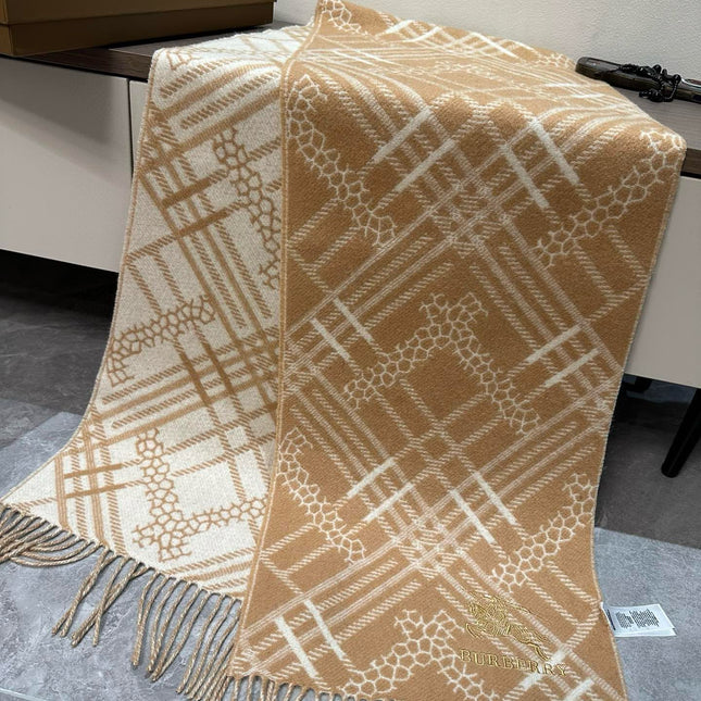 CLASSIC CHECK SCARF 168 CM IN CIDER BROWN CASHMERE 396322