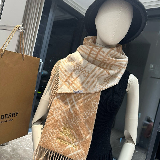 CLASSIC CHECK SCARF 168 CM IN CIDER BROWN CASHMERE 396322