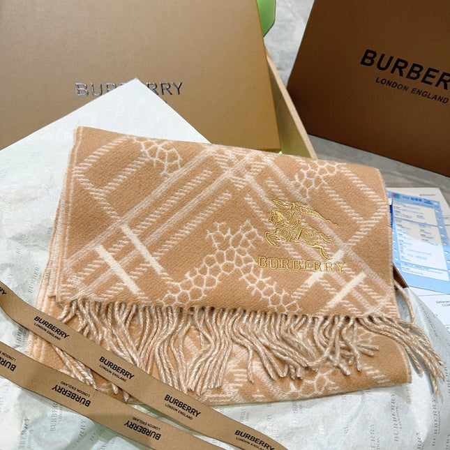 CLASSIC CHECK SCARF 168 CM IN CIDER BROWN CASHMERE 396322