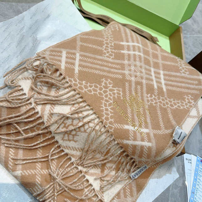 CLASSIC CHECK SCARF 168 CM IN CIDER BROWN CASHMERE 396322