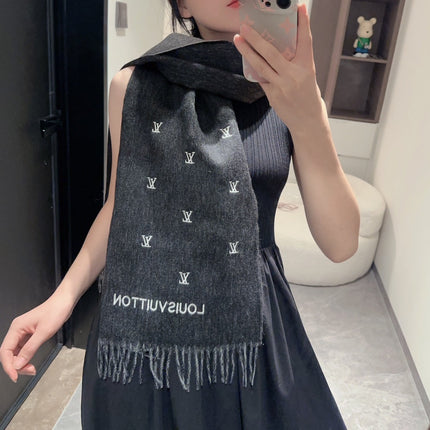 SCARF 190 CM IN BLACK CASHMERE WITH WHITE LOGO 396326