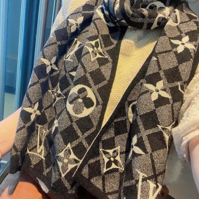 SCARF 180 CM IN BLACK MIX WHITE CASHMERE 398237