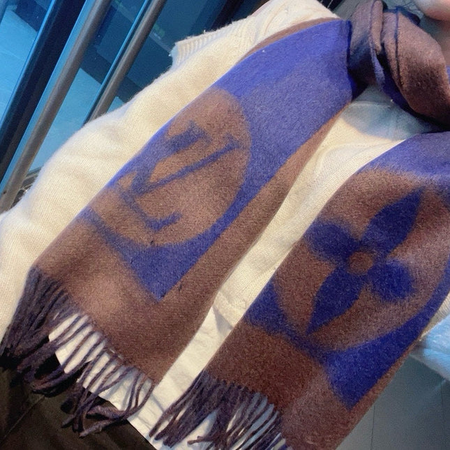 SCARF 180 CM IN COFFEE BROWN MIX BERRY BLUE CASHMERE 398245
