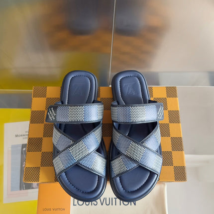 LV VENICE MULE SLIDE SANDALS MONOGRAM NAVY BLUE