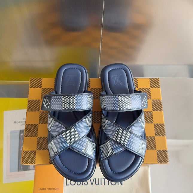 LV VENICE MULE SLIDE SANDALS MONOGRAM NAVY BLUE