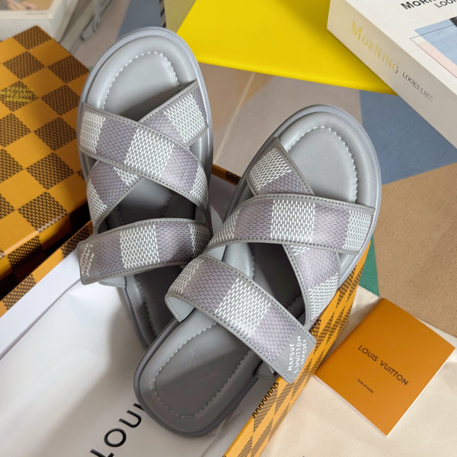 LV VENICE MULE SLIDE SANDALS MONOGRAM GRAY