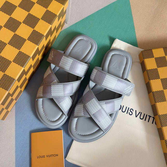 LV VENICE MULE SLIDE SANDALS MONOGRAM GRAY