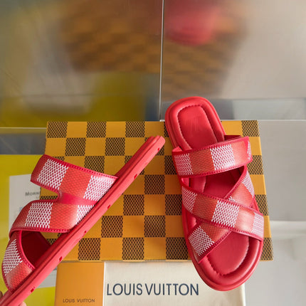 LV VENICE MULE SLIDE SANDALS MONOGRAM CHERRY RED